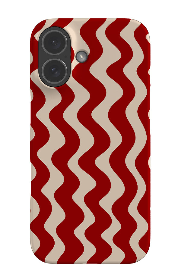 Vertical wave stripe snap phone case with wavy linear pattern in beige and red