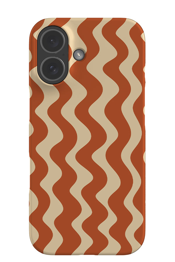 Vertical wave stripe snap phone case with wavy linear pattern in cream and orange