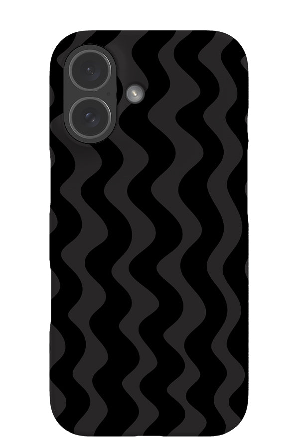 Vertical wave stripe snap phone case with wavy linear pattern in grey and black