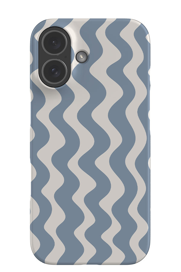 Vertical wave stripe snap phone case with wavy linear pattern in white and blue