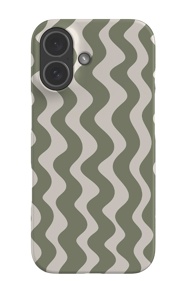 Vertical wave stripe snap phone case with wavy linear pattern in beige and green