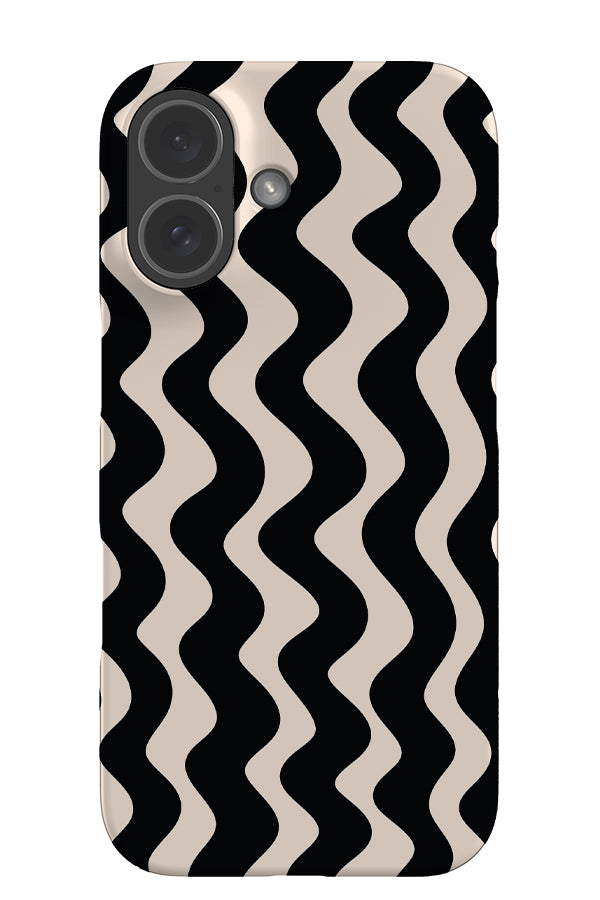 Vertical wave stripe snap phone case with wavy linear pattern in beige and black