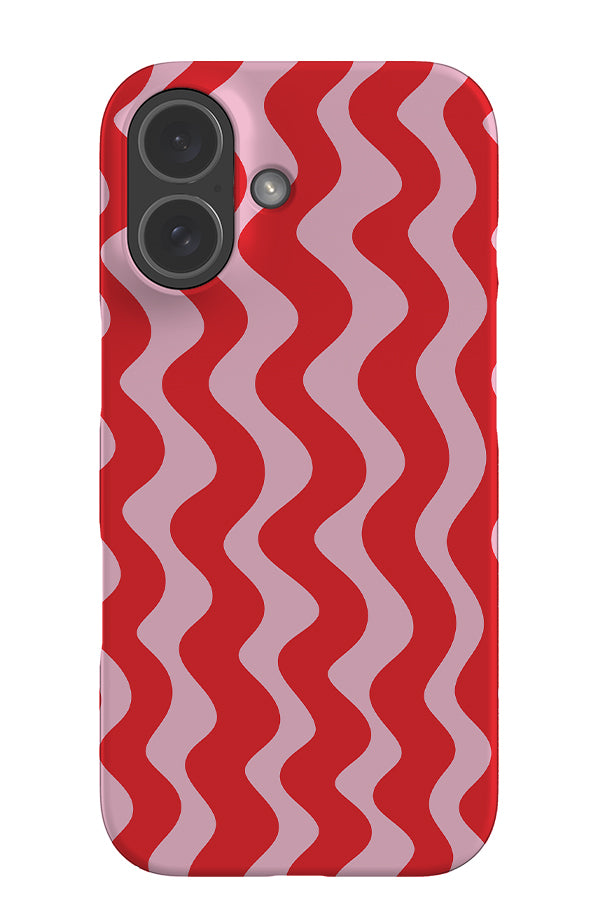 Vertical wave stripe snap phone case with wavy linear pattern in pink and red