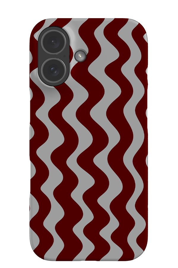Vertical wave stripe snap phone case with wavy linear pattern in grey and red
