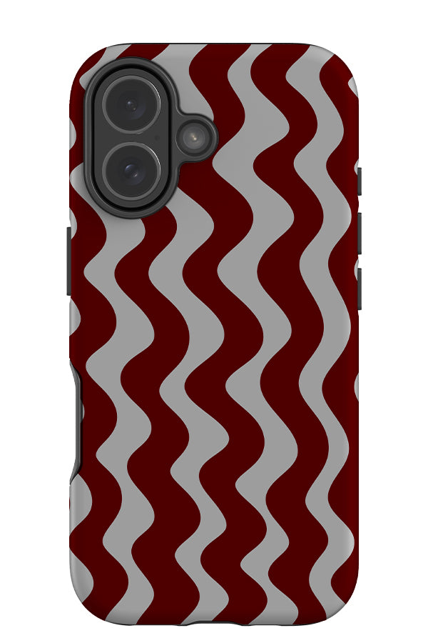 Vertical wave stripe tough phone case with wavy linear pattern in grey and red