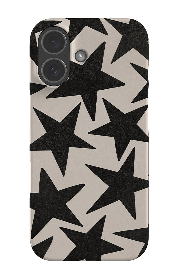 vintage large star snap phone case with black textured large stars on a beige background