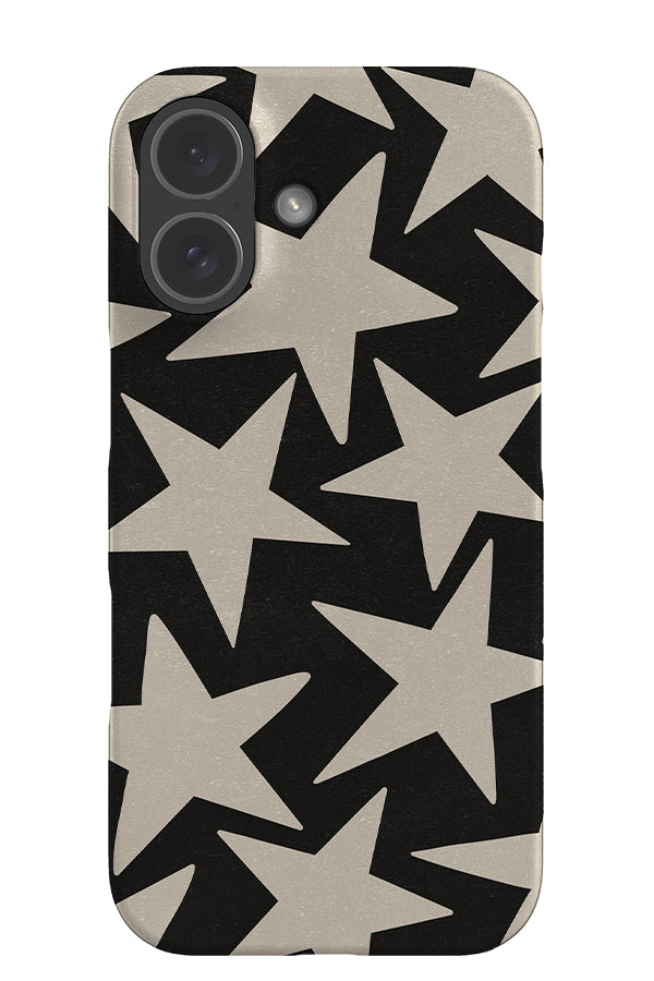 vintage large star snap phone case with cream textured large stars on a black background