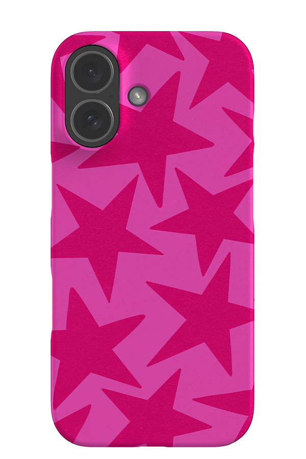 vintage large star snap phone case with dark pink textured large stars on a pink background