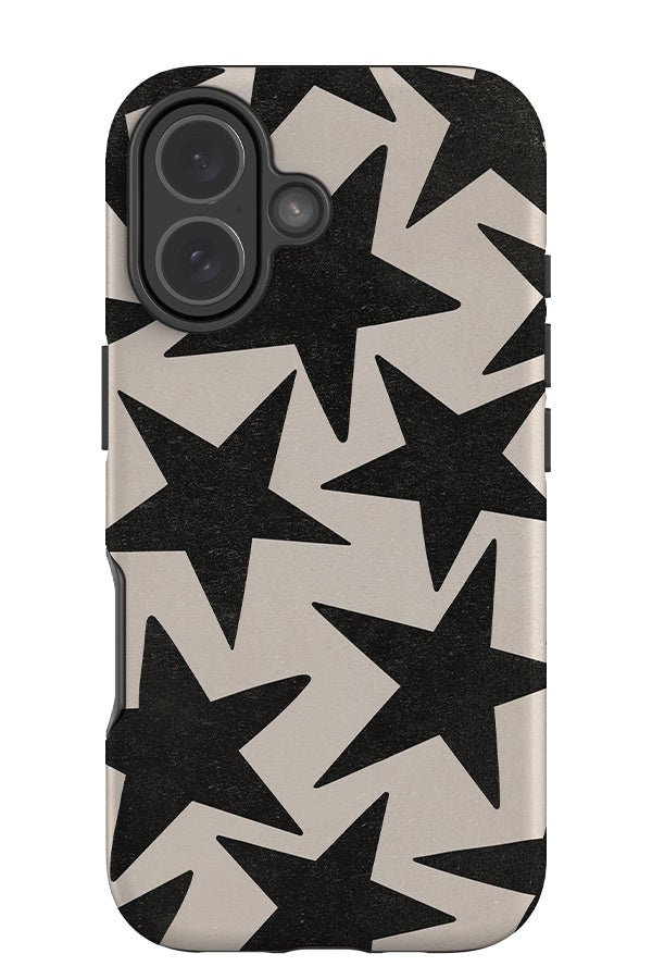 vintage large star tough phone case with black textured large stars on a beige background