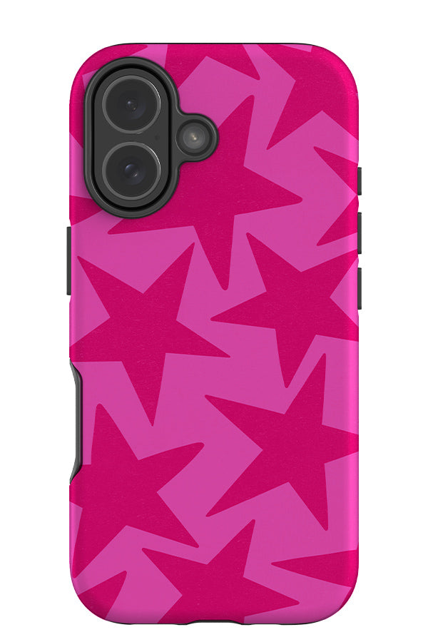 vintage large star tough phone case with dark pink textured large stars on a pink background