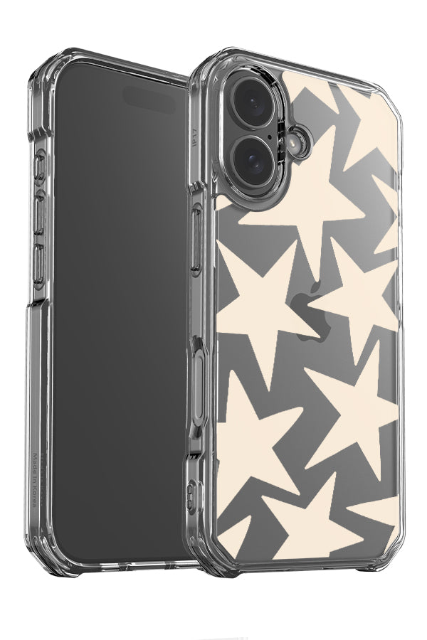 vintage large star clear impact phone case angle detail with a starry scatter pattern in beige