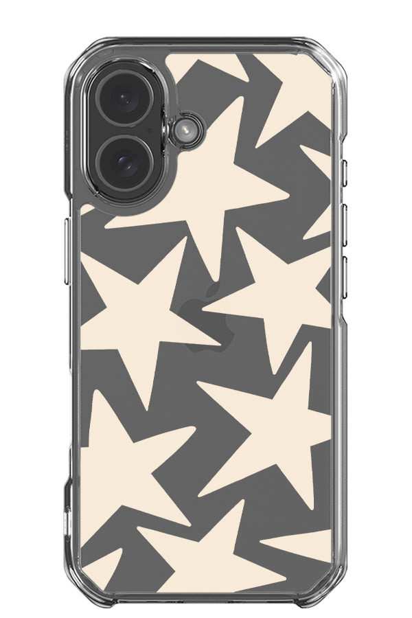 vintage large star clear impact phone case with a starry scatter pattern in beige