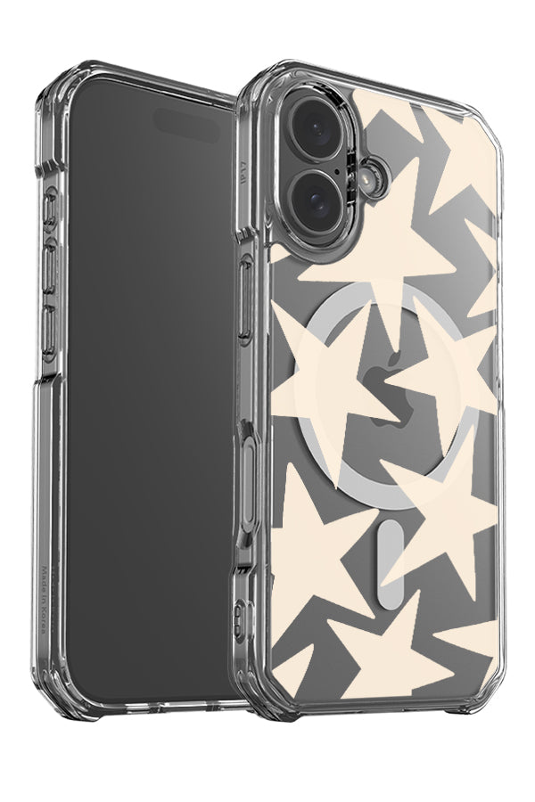 vintage large star clear impact MagSafe phone case angle detail with a starry scatter pattern in beige