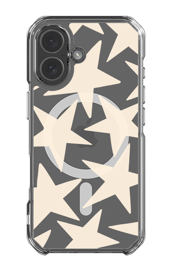 vintage large star clear impact MagSafe phone case with a starry scatter pattern in beige