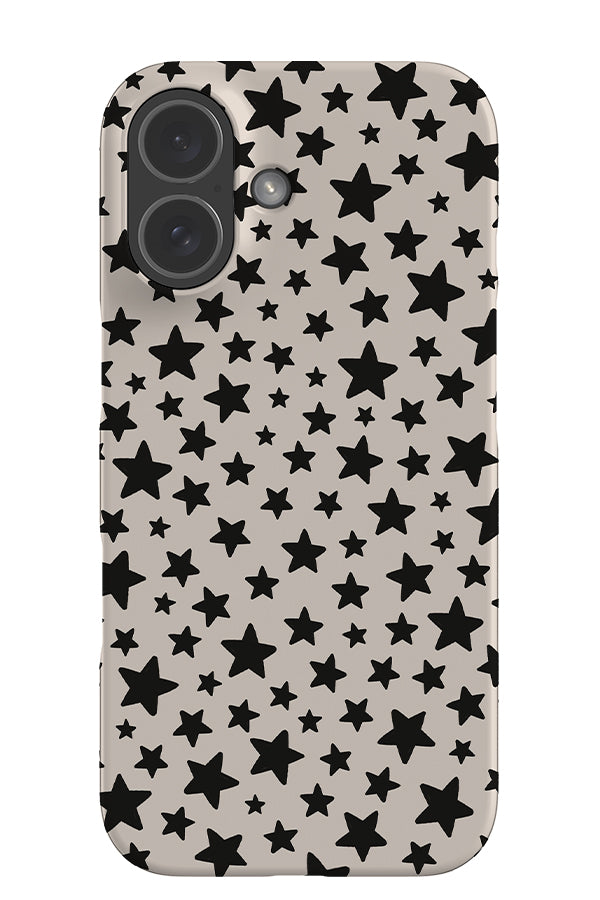 vintage small star snap phone case with a hand drawn star pattern in cream and black