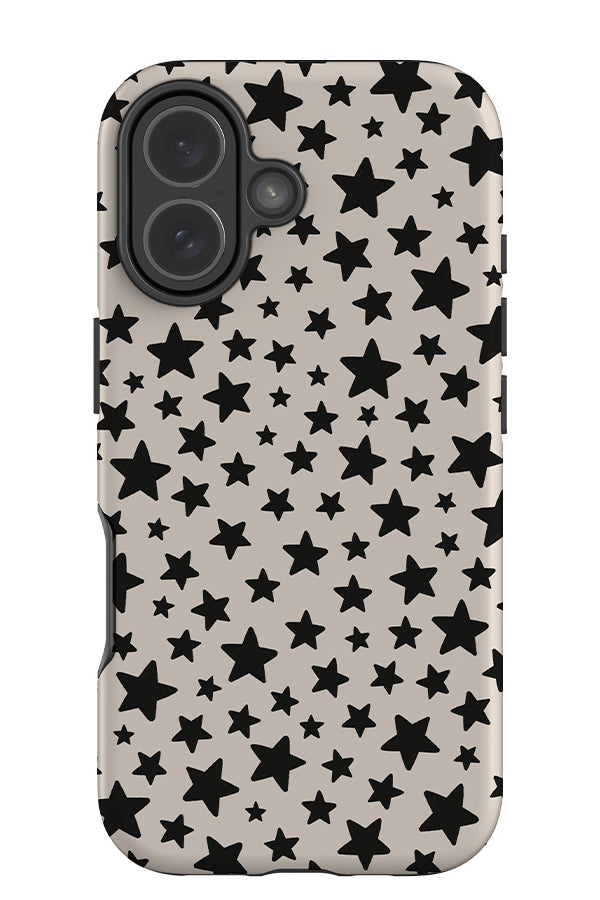 vintage small star tough phone case with a hand drawn star pattern in cream and black