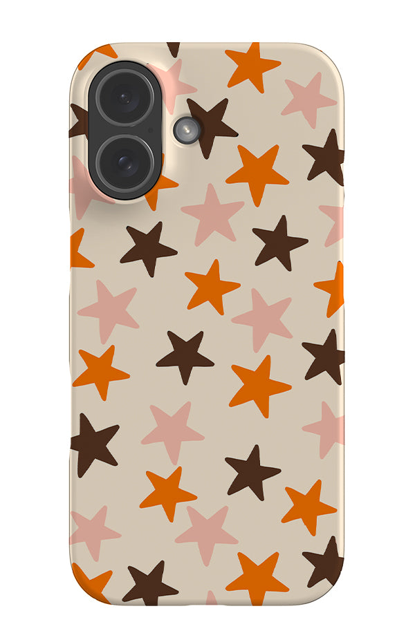 vintage star snap phone case with multicolour star pattern in orange, brown and beige