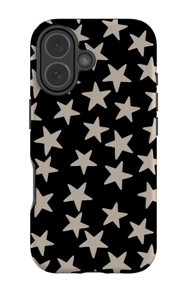 vintage star tough phone case with hand drawn star pattern in black and beige