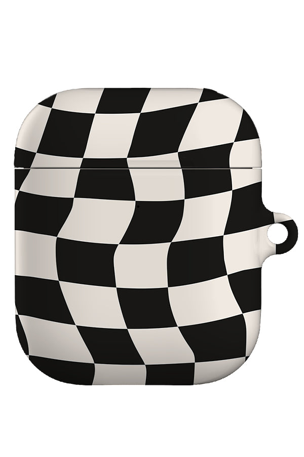wave check airpod gen 1 & 2 case with a black and white wavy check pattern