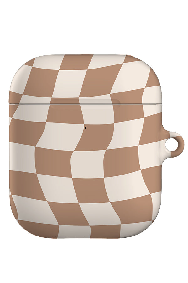 wave check airpod gen 1 + 2 case with a brown and white wavy check pattern