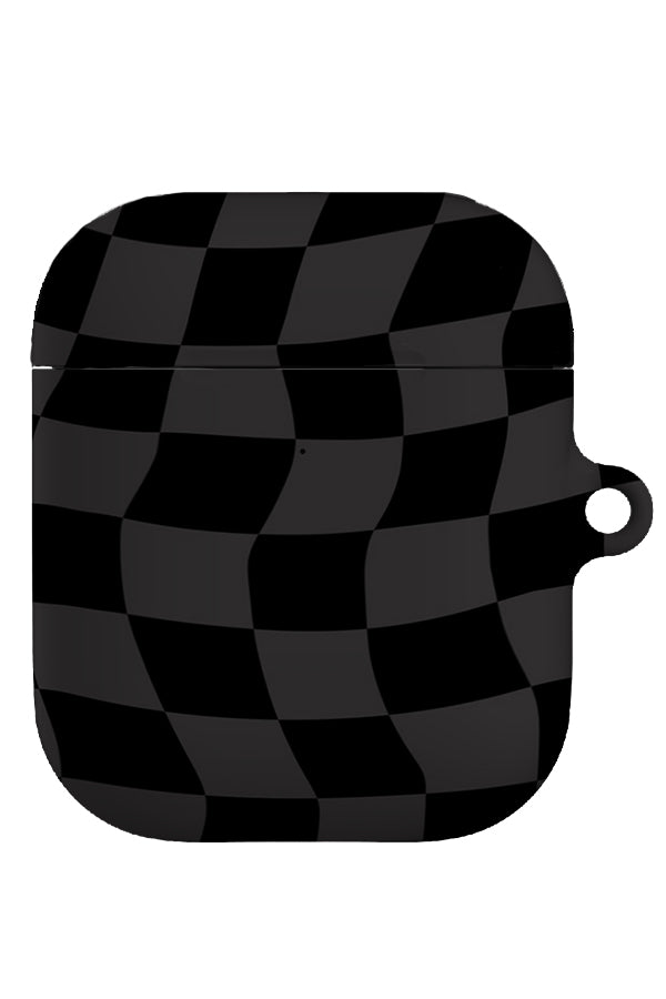 wave check airpod gen 1 + 2 case with grey and black wavy check pattern