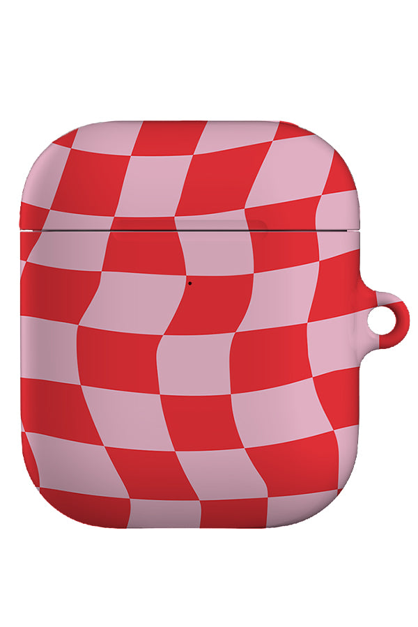 wave check airpod gen 1 + 2 case with a pink and red wavy check pattern