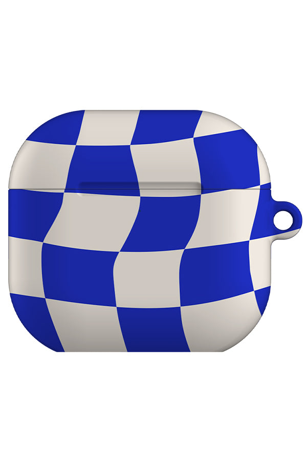 wave check airpod gen 4 case with a bright blue and white wavy check pattern