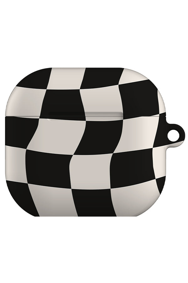 wave check airpod gen 4 case with a black and white wavy check pattern