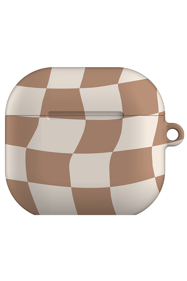 wave check airpod gen 4 case with a brown and white wavy check pattern