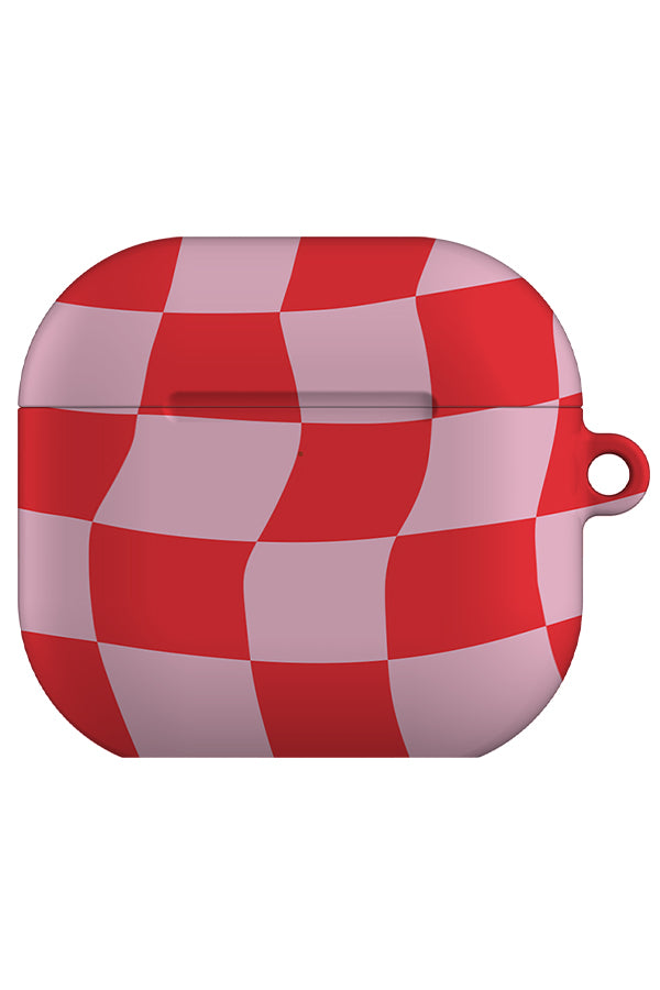 wave check airpod gen 4 case with a pink and red wavy check pattern