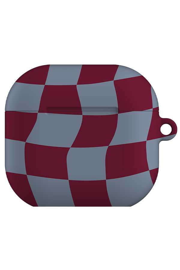 wave check airpod gen 4 case with a blue and burgundy wavy check pattern