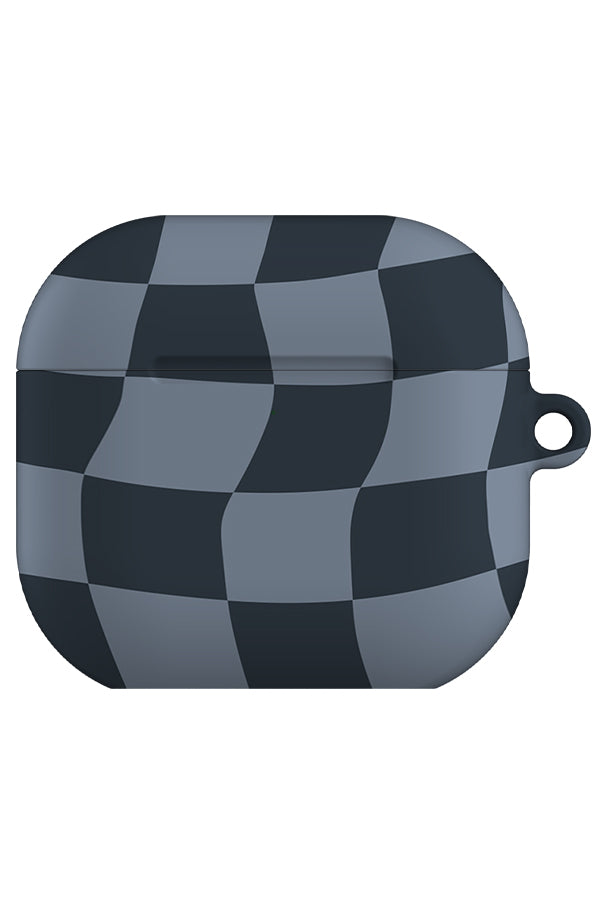wave check airpod gen 4 case with a blue and dark blue wavy check pattern