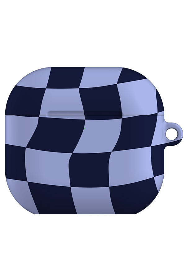 wave check airpod gen 4 case with a dark blue and light blue wavy check pattern