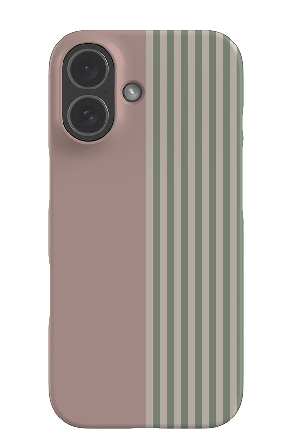 Weighted Line stripe snap phone case with a pink colour block and green stripe pattern 