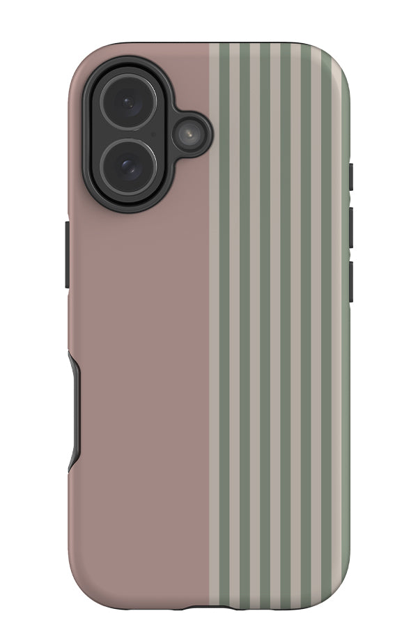 Weighted Line stripe tough phone case with a pink colour block and green stripe pattern 