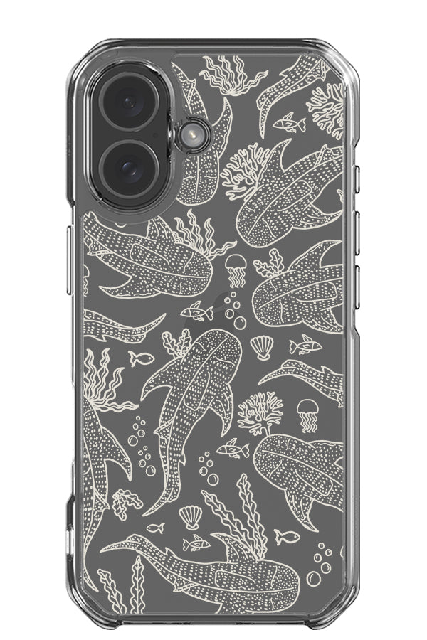 Whale shark coral reef scatter clear impact phone cae with whale shark illustrations with fish and coral plants in beige