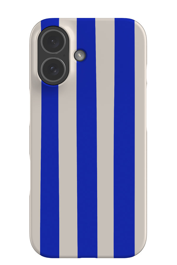 wide soft line snap phone case with vertical thick hand drawn bright blue and white stripes