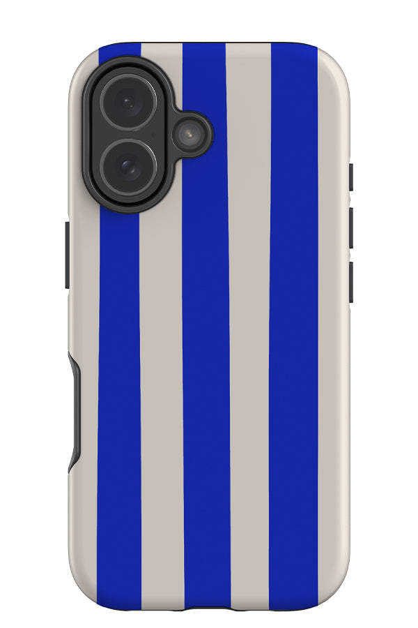 wide soft line tough phone case with vertical thick hand drawn bright blue and white stripes