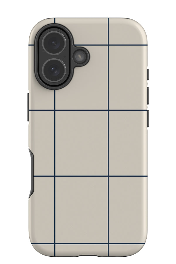 windowpane library tough phone case with a beige base and dark blue grid check
