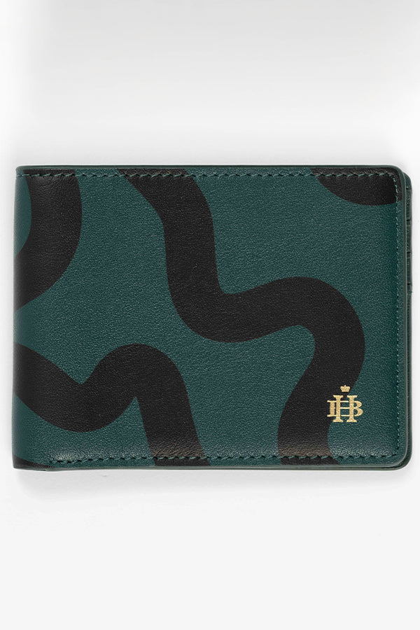 Abstract Swirl Lines Leather Wallet (Dark Green)