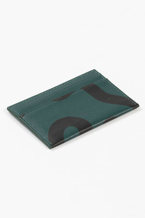 Abstract Swirl Lines Leather Card Holder (Dark Green) | Harper & Blake