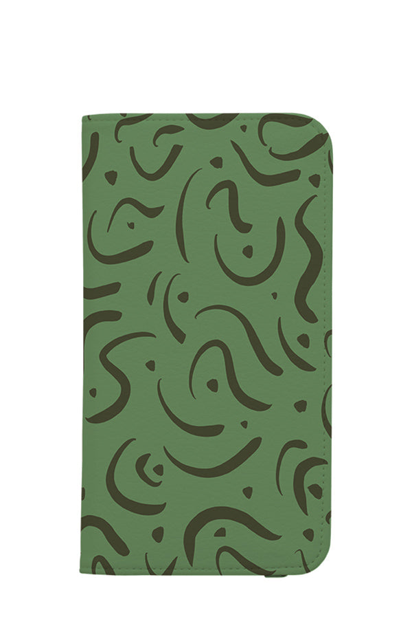 Abstract Doodle Wallet Phone Case (Green)