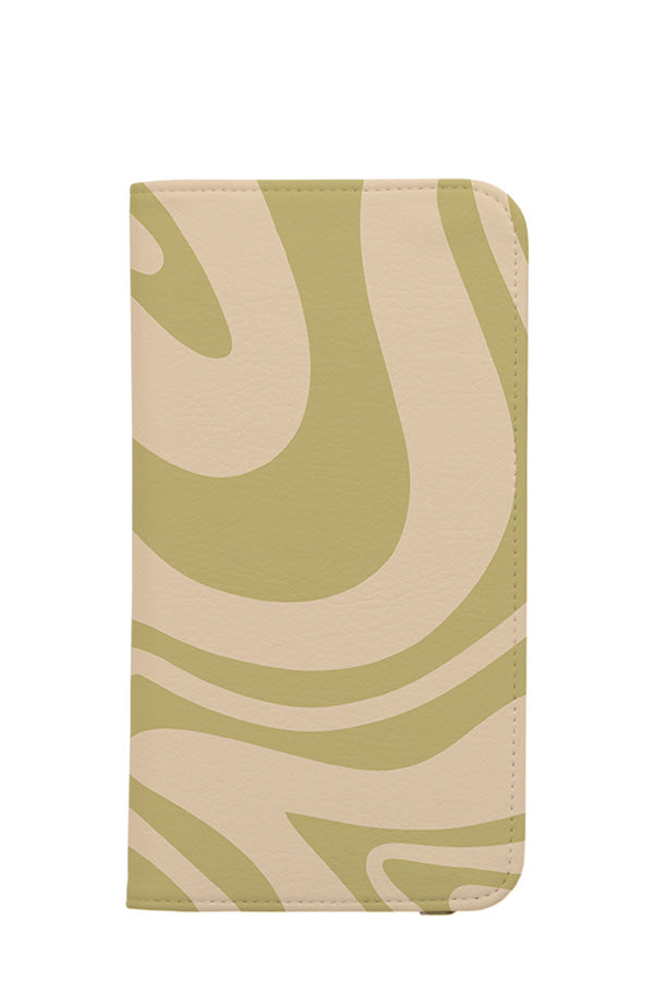 Abstract Wave Wallet Phone Case (Sage Green)