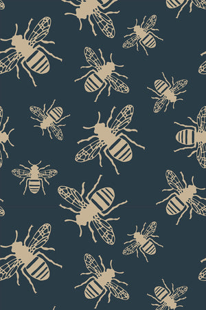 Bee Print Wallpaper (Royal Blue) | Harper & Blake