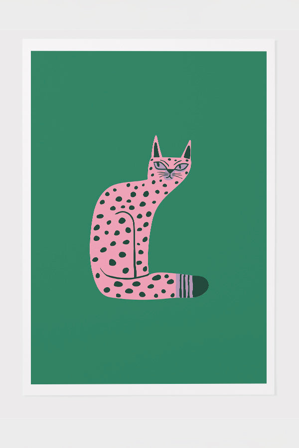 Bold Graphic Cat Art Print Poster (Green) | Harper & Blake