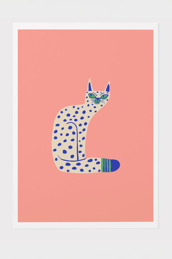 Bold Graphic Cat Art Print Poster (Peach) | Harper & Blake