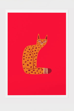 Bold Graphic Cat Art Print Poster (Red) | Harper & Blake