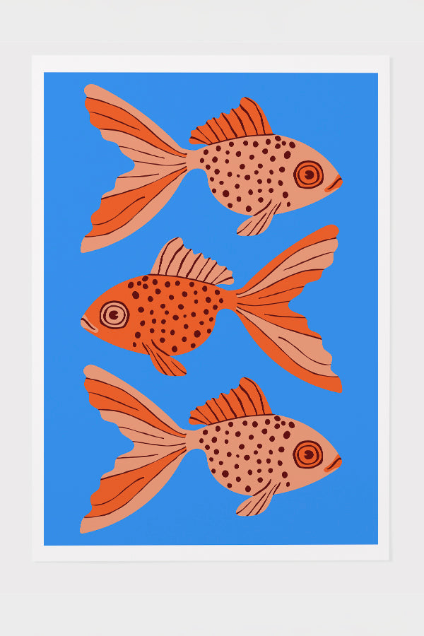 
            
                Load image into Gallery viewer, Bold Graphic Three Goldfish Art Print Poster (Blue) | Harper &amp;amp; Blake
            
        