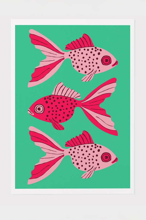 
                  
                    Bold Graphic Three Goldfish Art Print Poster (Green) | Harper & Blake
                  
                