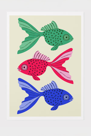 Bold Graphic Three Goldfish Art Print Poster (Off White) | Harper & Blake